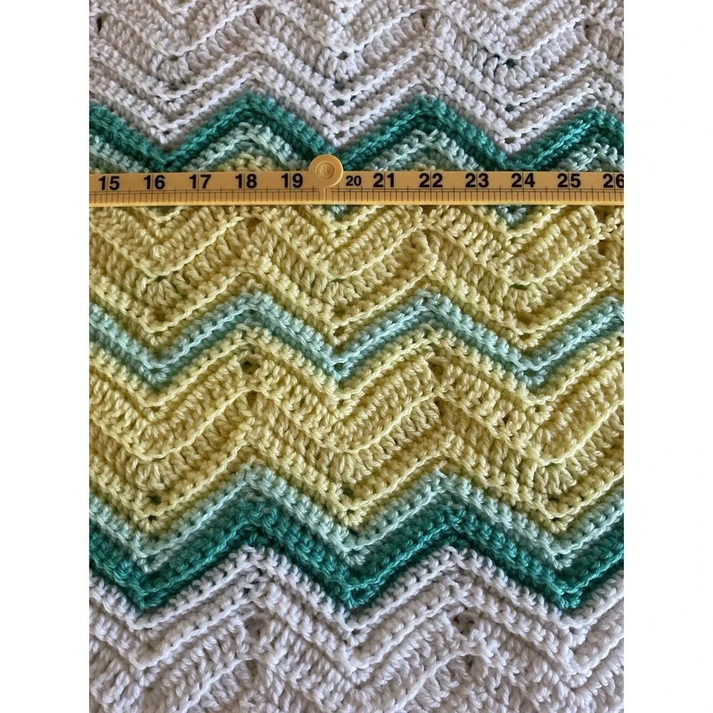Cozy Baby Crochet Blanket Afghan 36x52, White, Yellow, Green